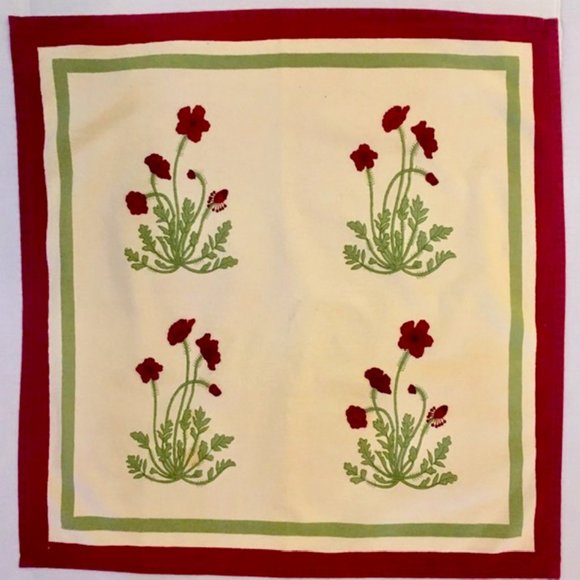 Couleur Nature Cloth Napkins Poppies Cream Wine Red Lime Set of Eight Cotton - Picture 3 of 7